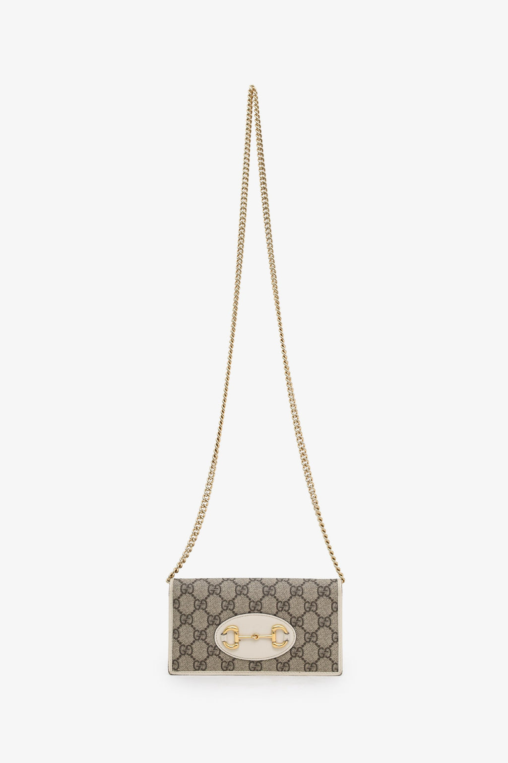 Gucci White Canvas/Leather Horsebit 1955 Wallet On Chain