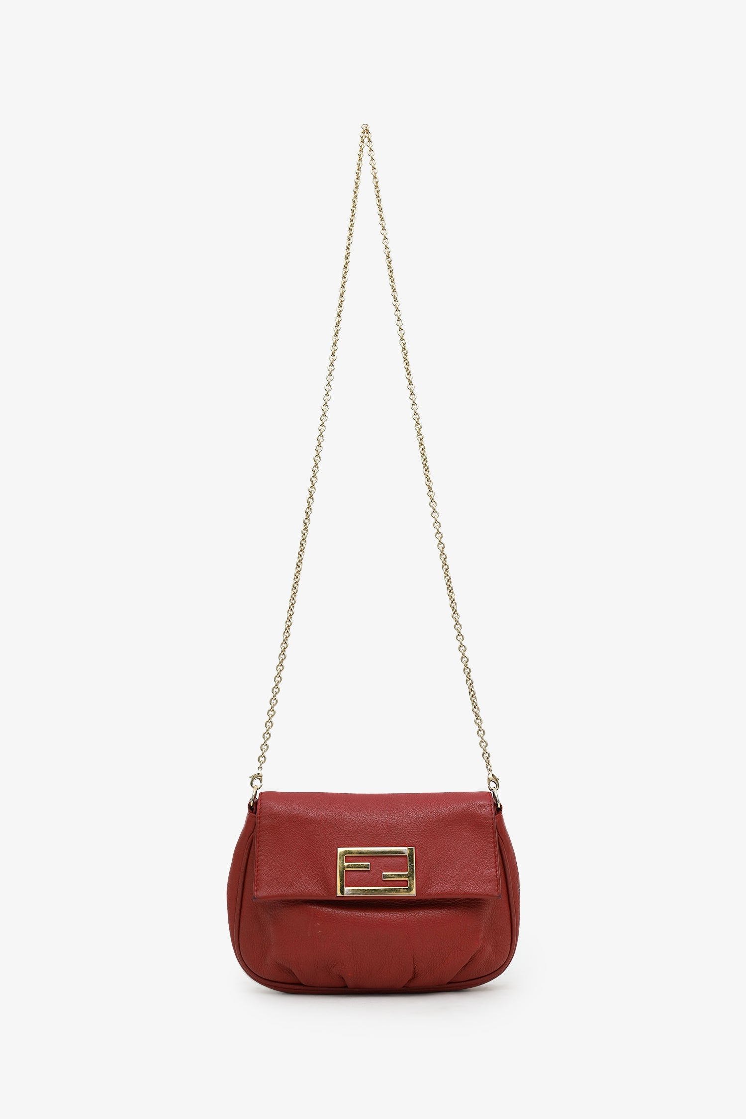 Fendi Red Leather Fendista Pouchette Crossbody