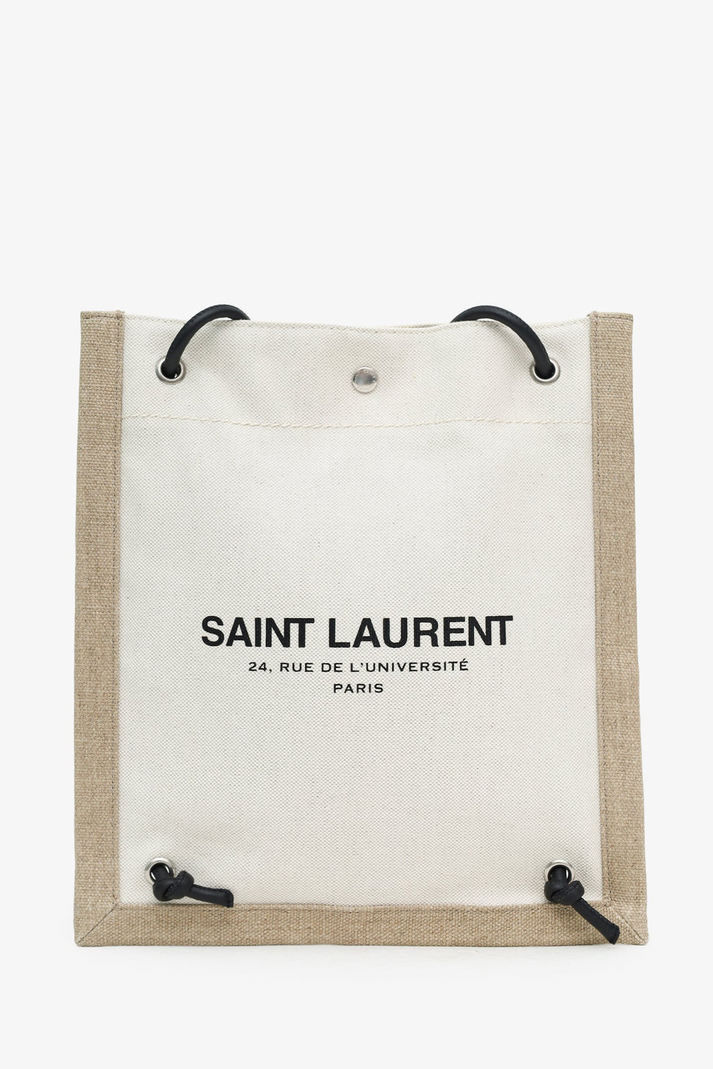 Saint Laurent Beige Linen Calfskin Rive Gauche Drawstring Backpack