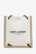 Saint Laurent Beige Linen Calfskin Rive Gauche Drawstring Backpack
