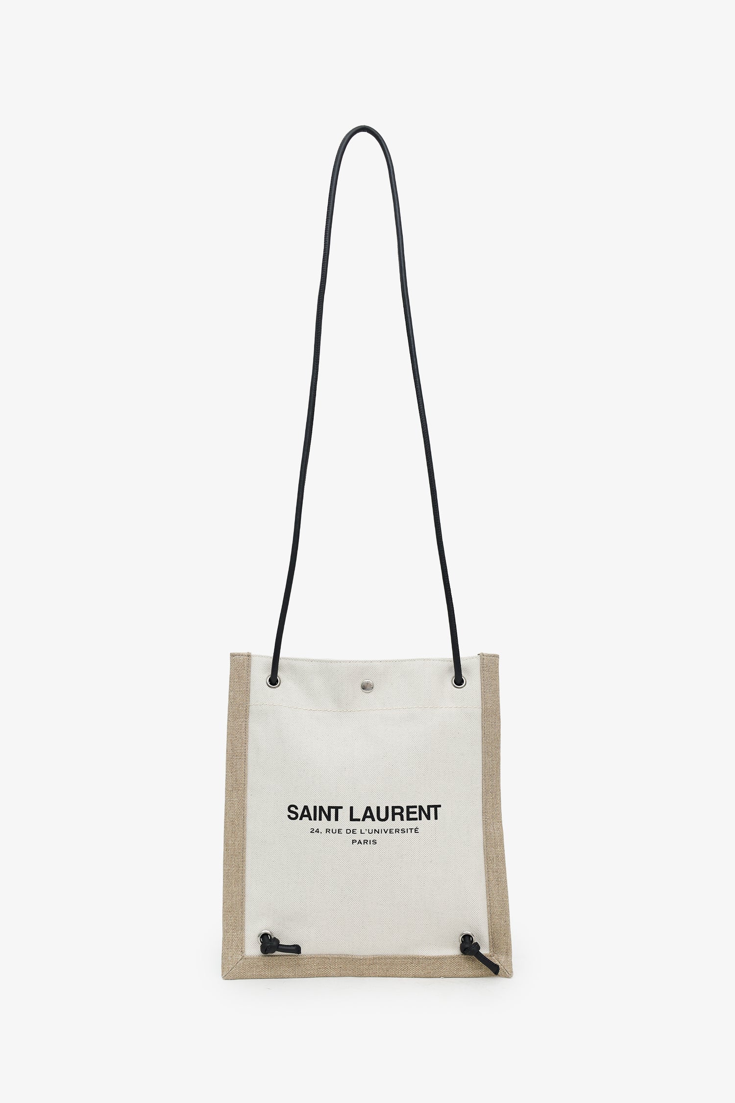 Saint Laurent Beige Linen Calfskin Rive Gauche Drawstring Backpack