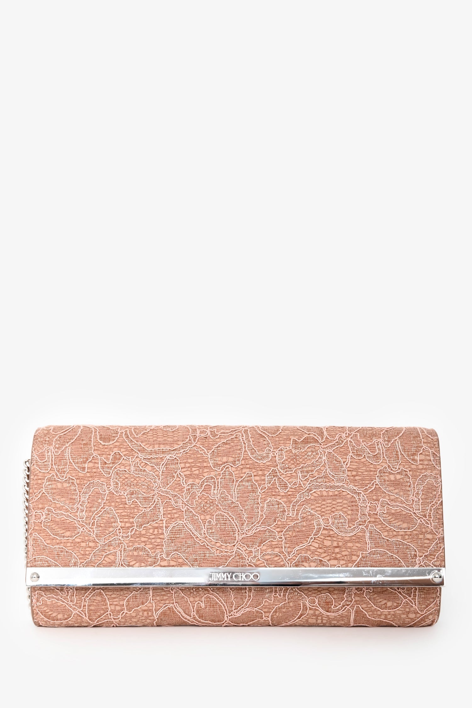 Jimmy Choo Powder Pink Lace Milla Clutch With Chain