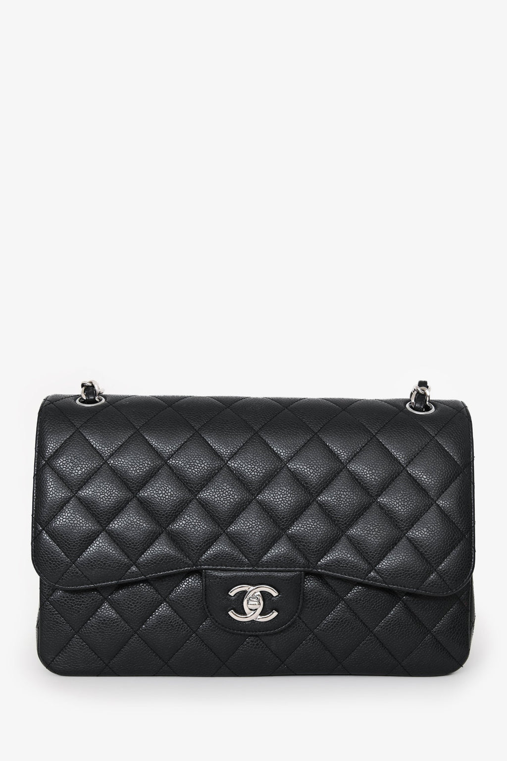 Chanel™ 2020 Black Caviar Leather Jumbo Double Flap Bag