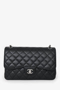 Chanel™ 2020 Black Caviar Leather Jumbo Double Flap Bag