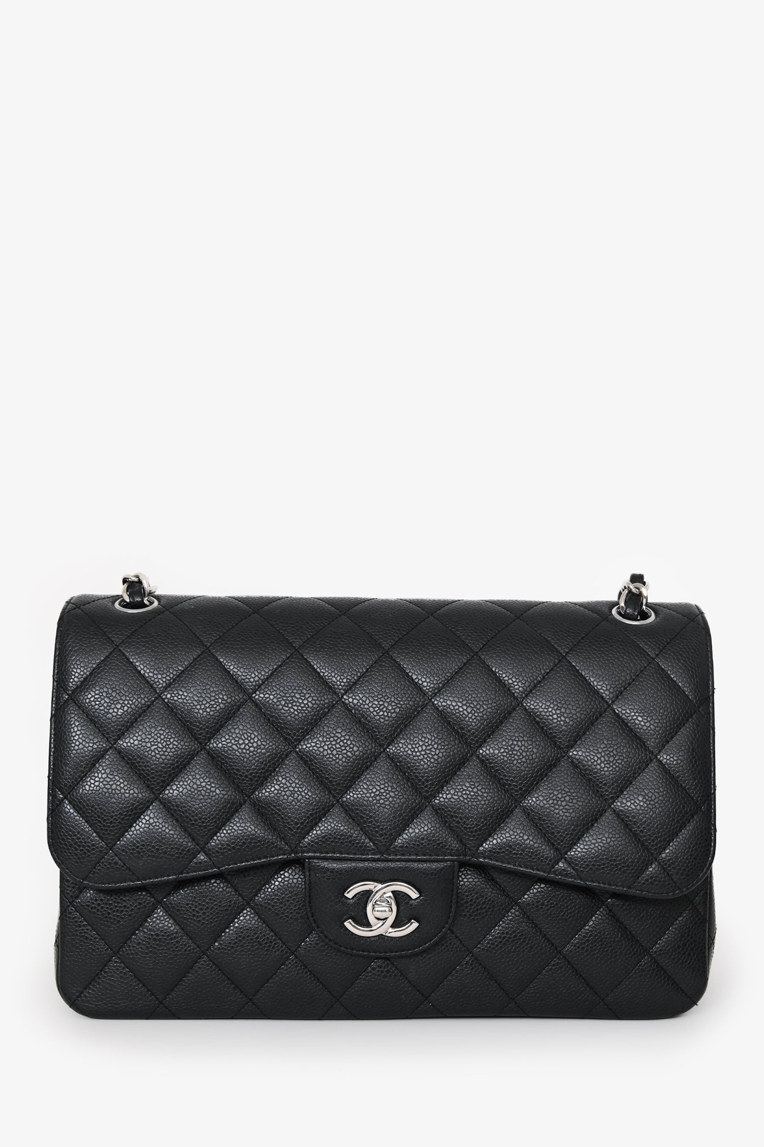 Chanel™ 2020 Black Caviar Leather Jumbo Double Flap Bag