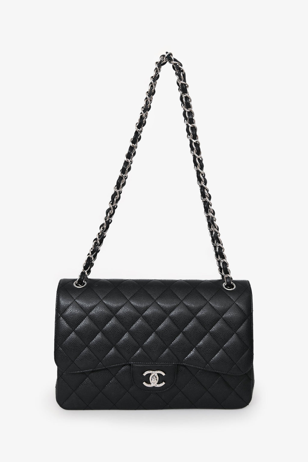 Chanel™ 2020 Black Caviar Leather Jumbo Double Flap Bag