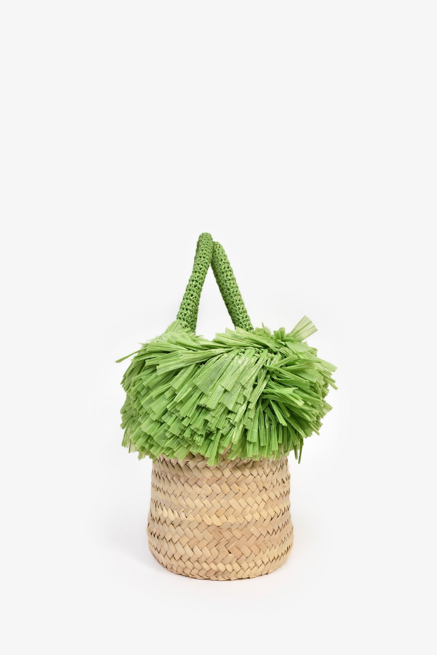 Miu Miu Green/Brown Raffia Logo Fringe Tote