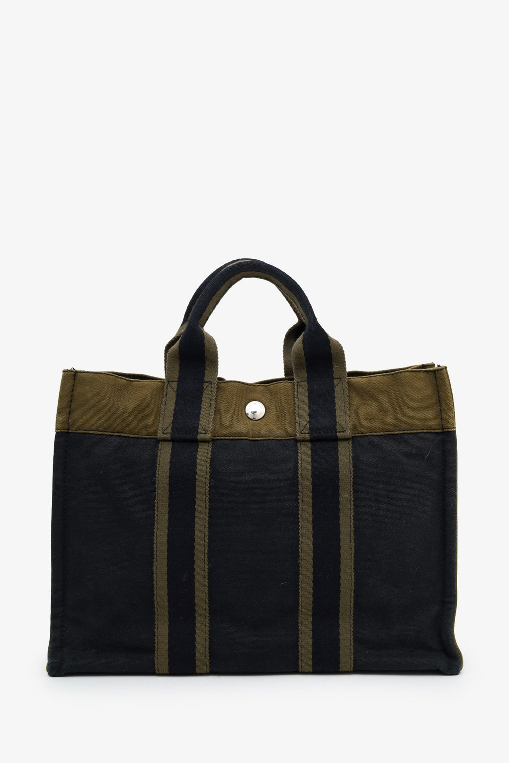Hermes Navy/Green Canvas Fourre Tout PM Tote