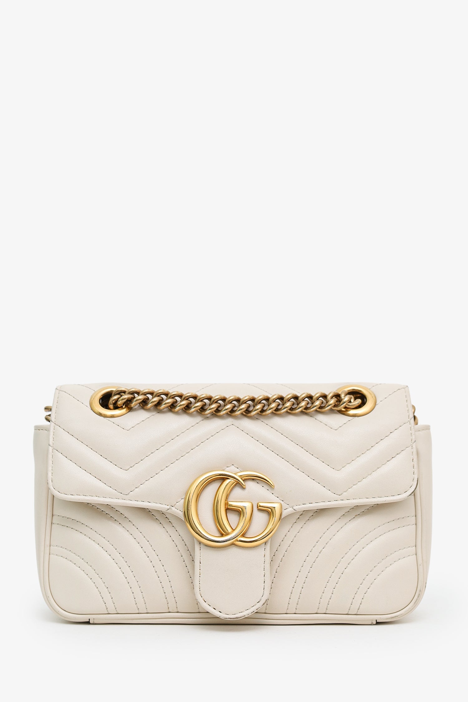 Gucci White Leather Small Marmont Shoulder Bag