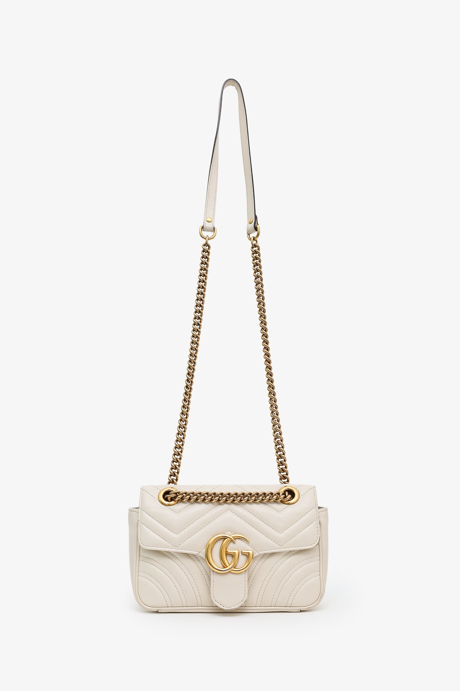 Gucci White Leather Small Marmont Shoulder Bag