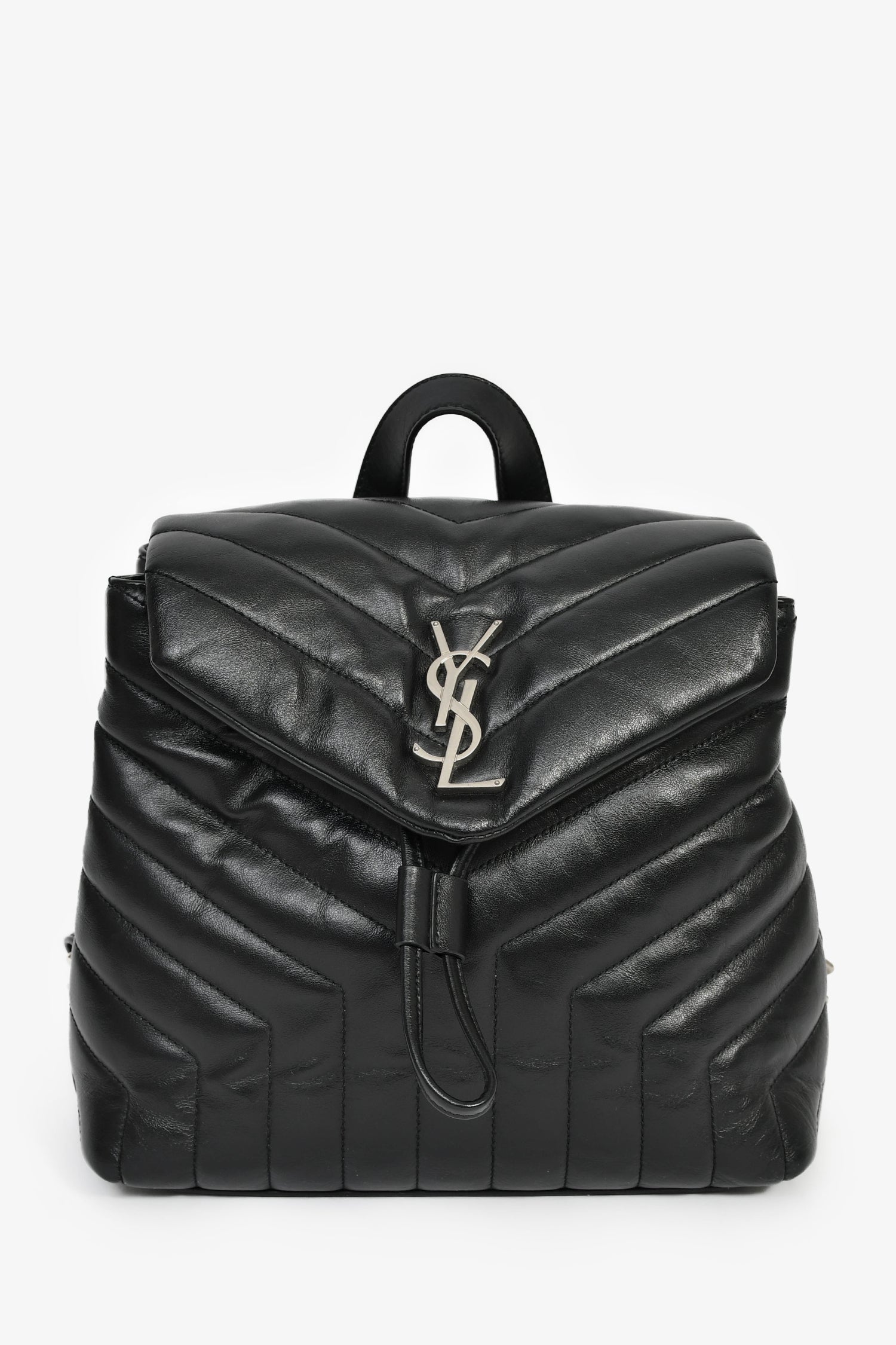 Saint Laurent 2017 Black Chevron Leather Loulou Backpack