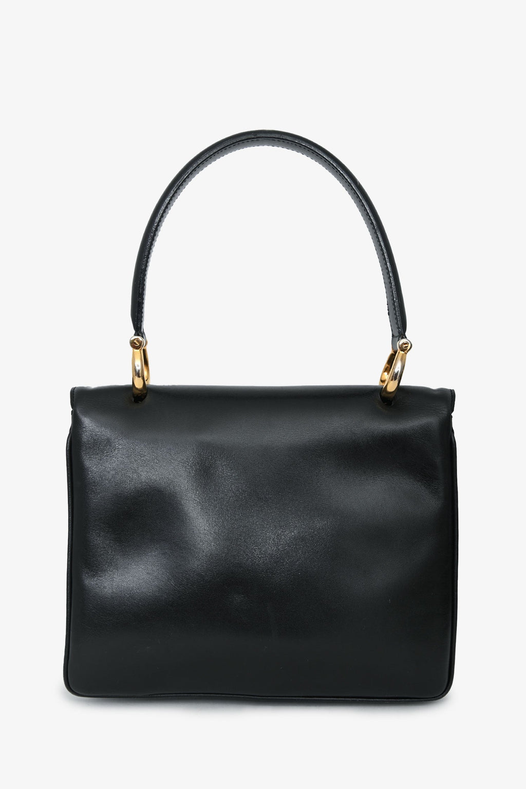 Celine Vintage Black Box Leather Carriage Buckle Top Handle Bag