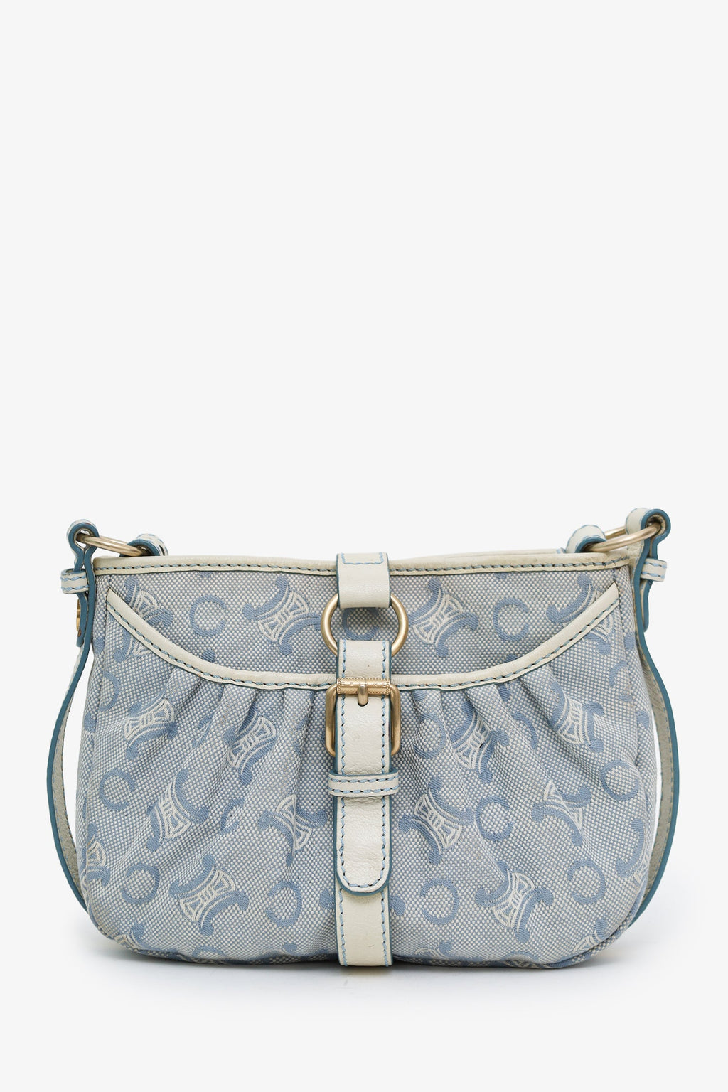 Celine Blue Leather/Canvas 'Macadam C' Crossbody