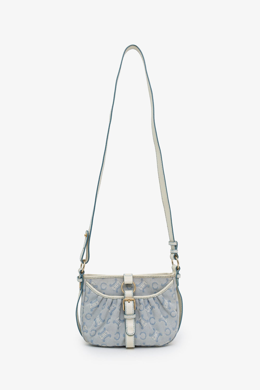Celine Blue Leather/Canvas 'Macadam C' Crossbody
