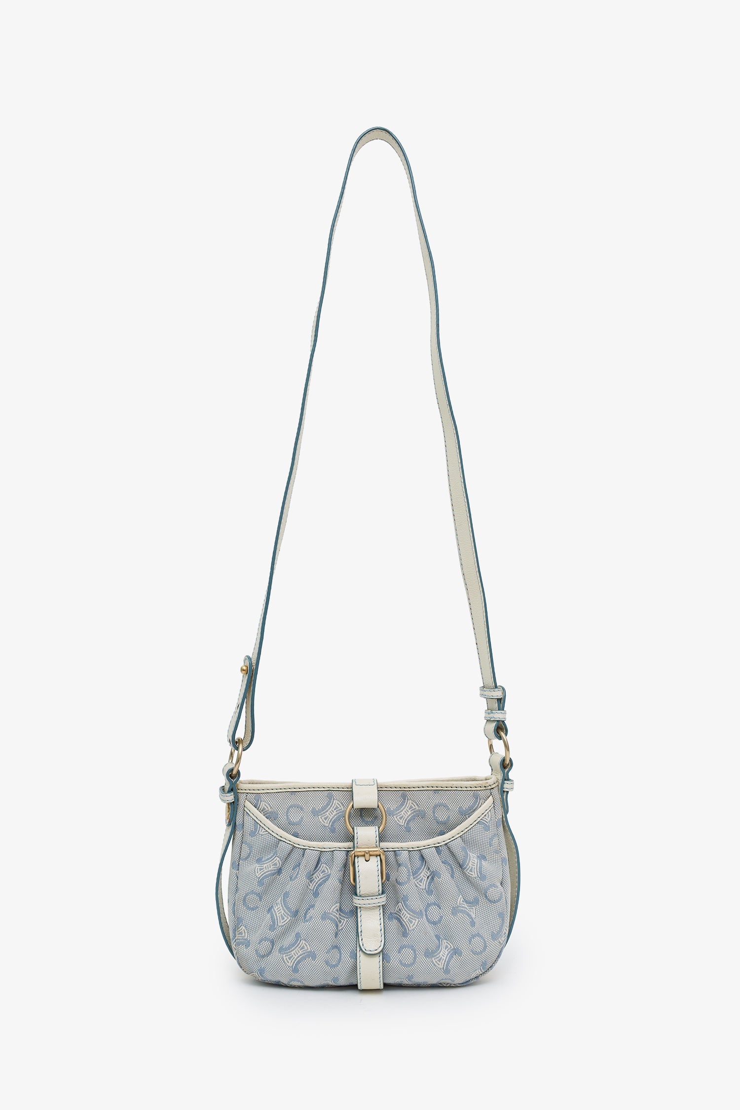 Celine Blue Leather/Canvas 'Macadam C' Crossbody