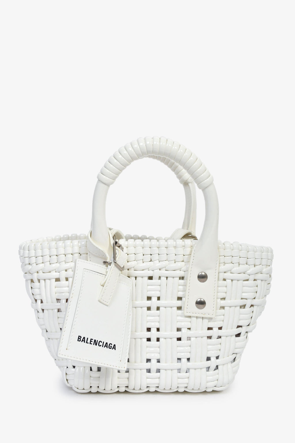 Balenciaga White Patent Woven XXS 'Bistro' Basket Bag