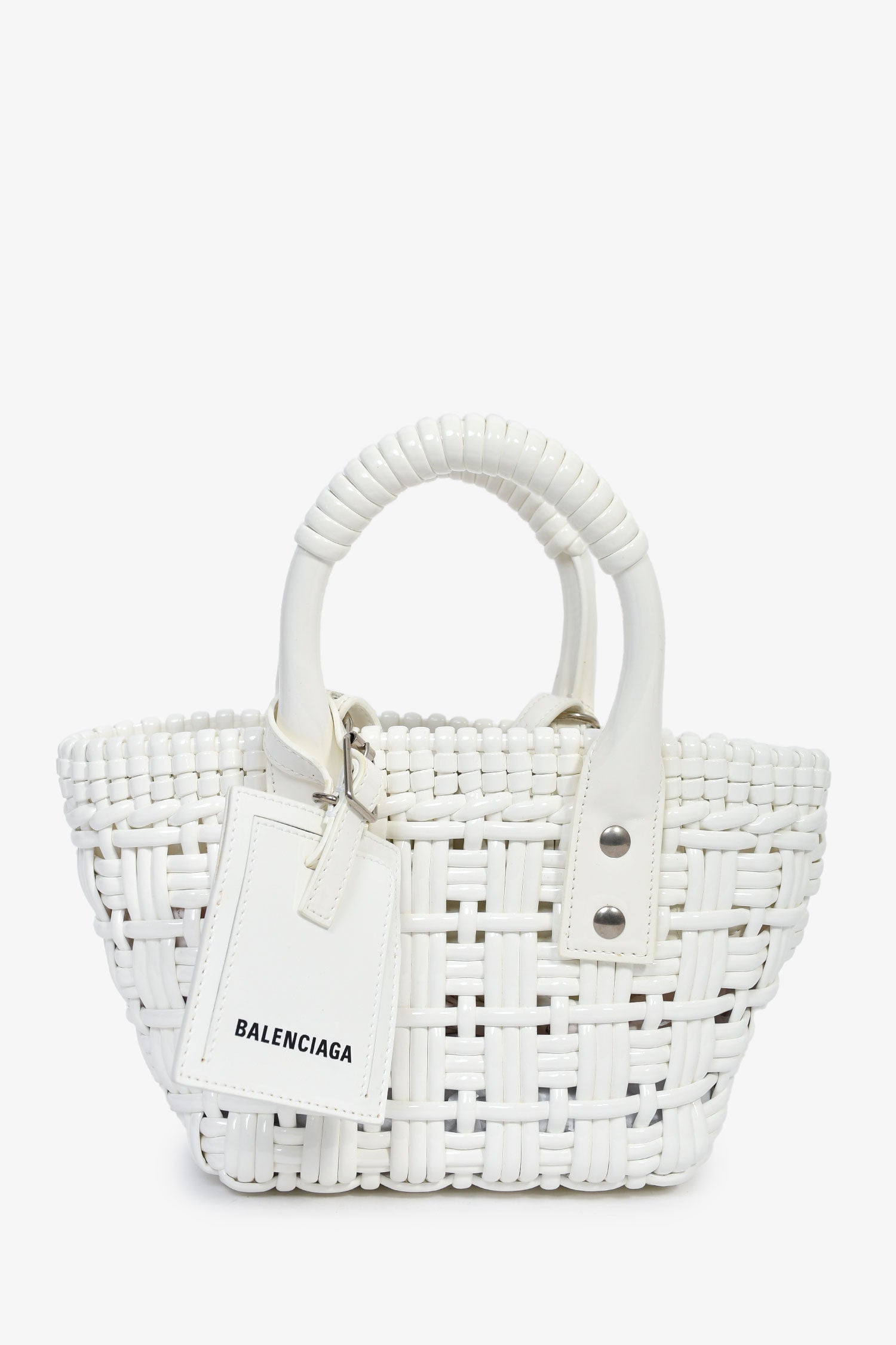 Balenciaga White Patent Woven XXS 'Bistro' Basket Bag
