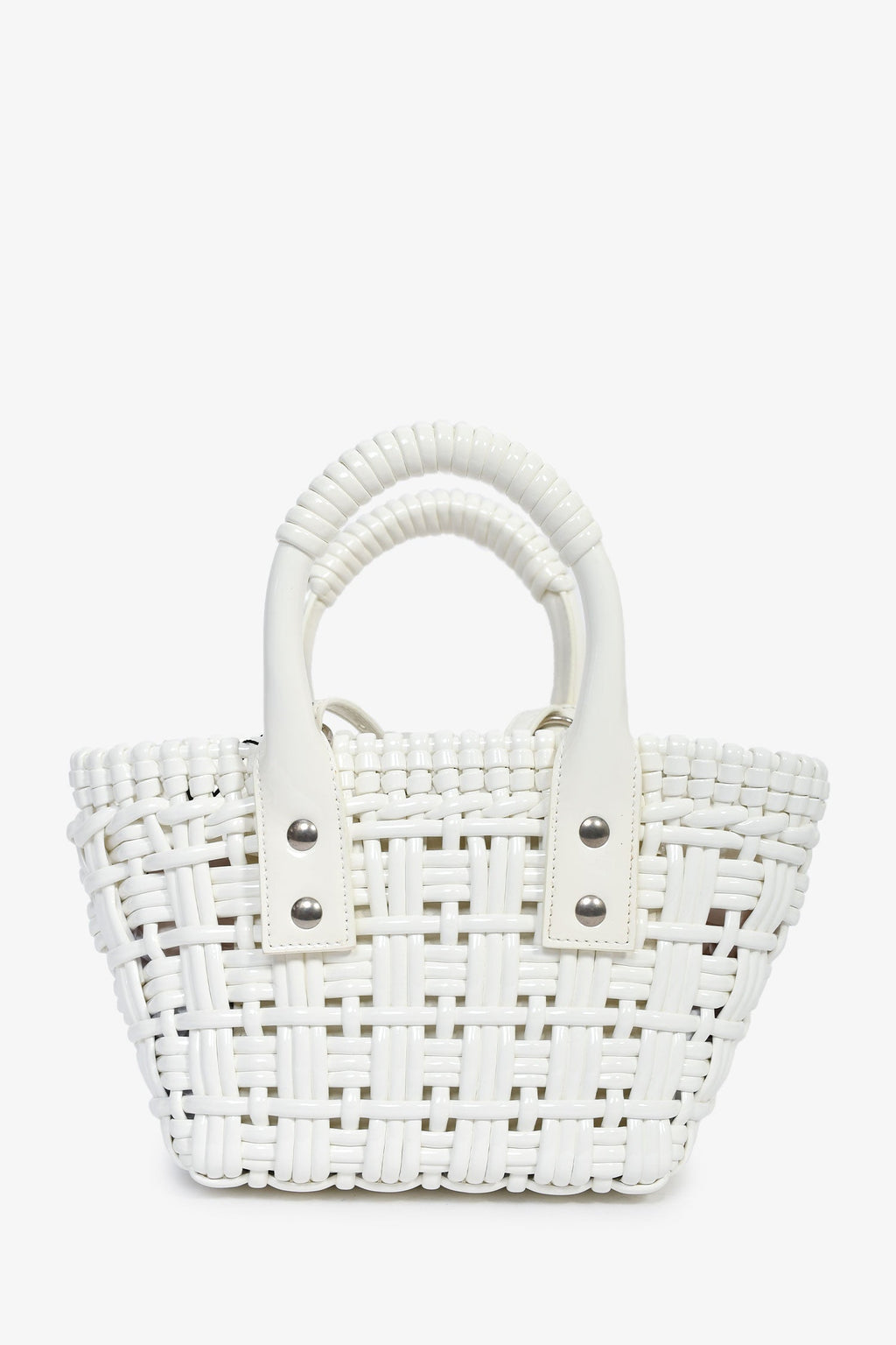 Balenciaga White Patent Woven XXS 'Bistro' Basket Bag
