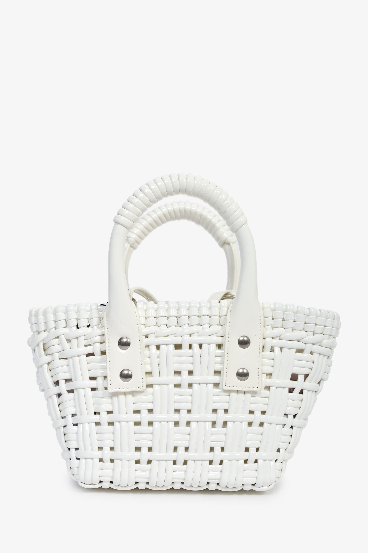 Balenciaga White Patent Woven XXS 'Bistro' Basket Bag