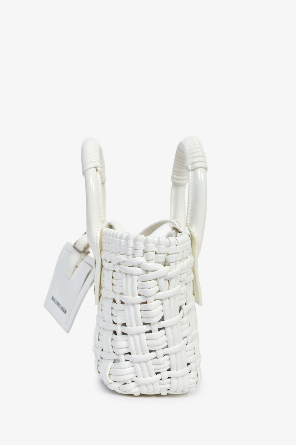 Balenciaga White Patent Woven XXS 'Bistro' Basket Bag
