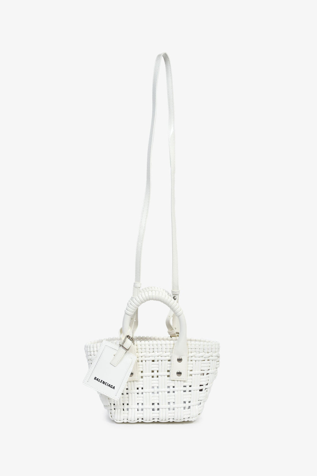 Balenciaga White Patent Woven XXS 'Bistro' Basket Bag