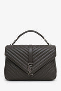 Saint Laurent Green Chevron Leather Medium College Bag With Chain