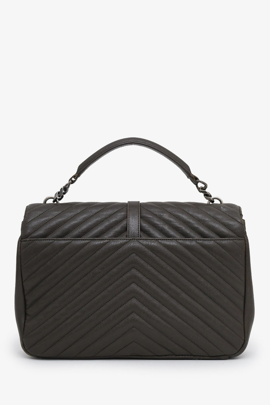 Saint Laurent Green Chevron Leather Medium College Bag With Chain