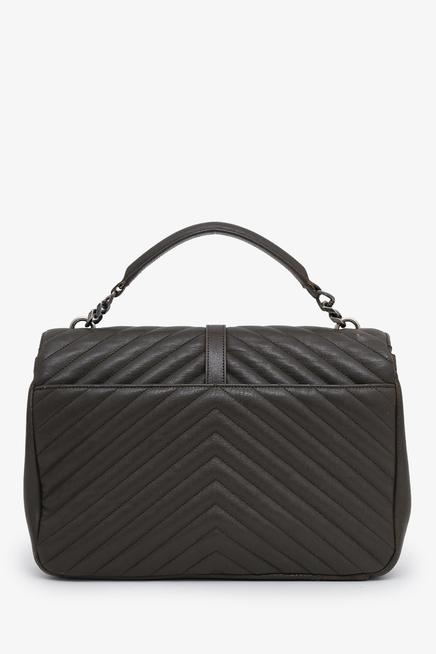 Saint Laurent Green Chevron Leather Medium College Bag With Chain