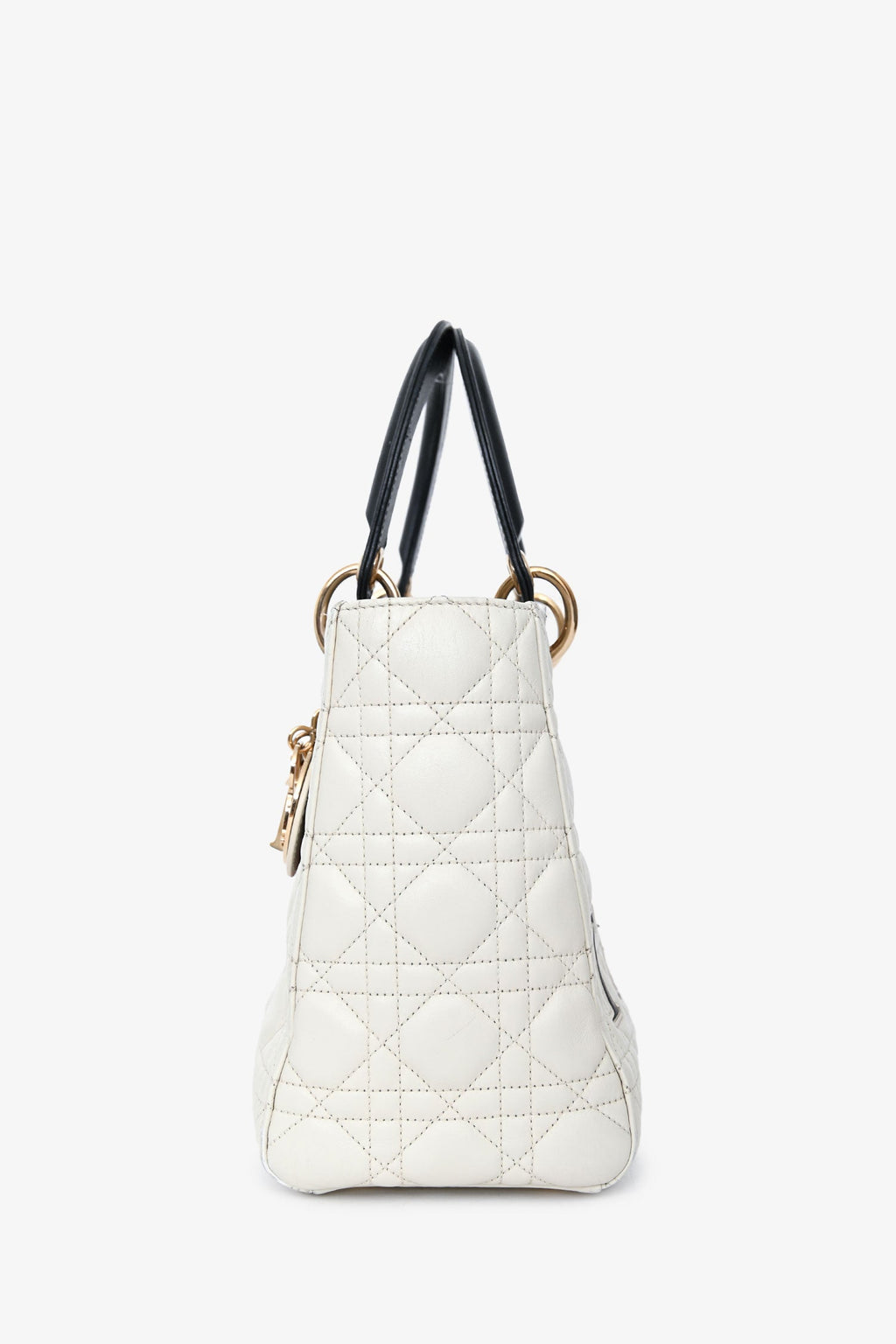 Christian Dior 2019 White Leather Cannage 'Je T'Aime' Medium Lady Dior With Strap