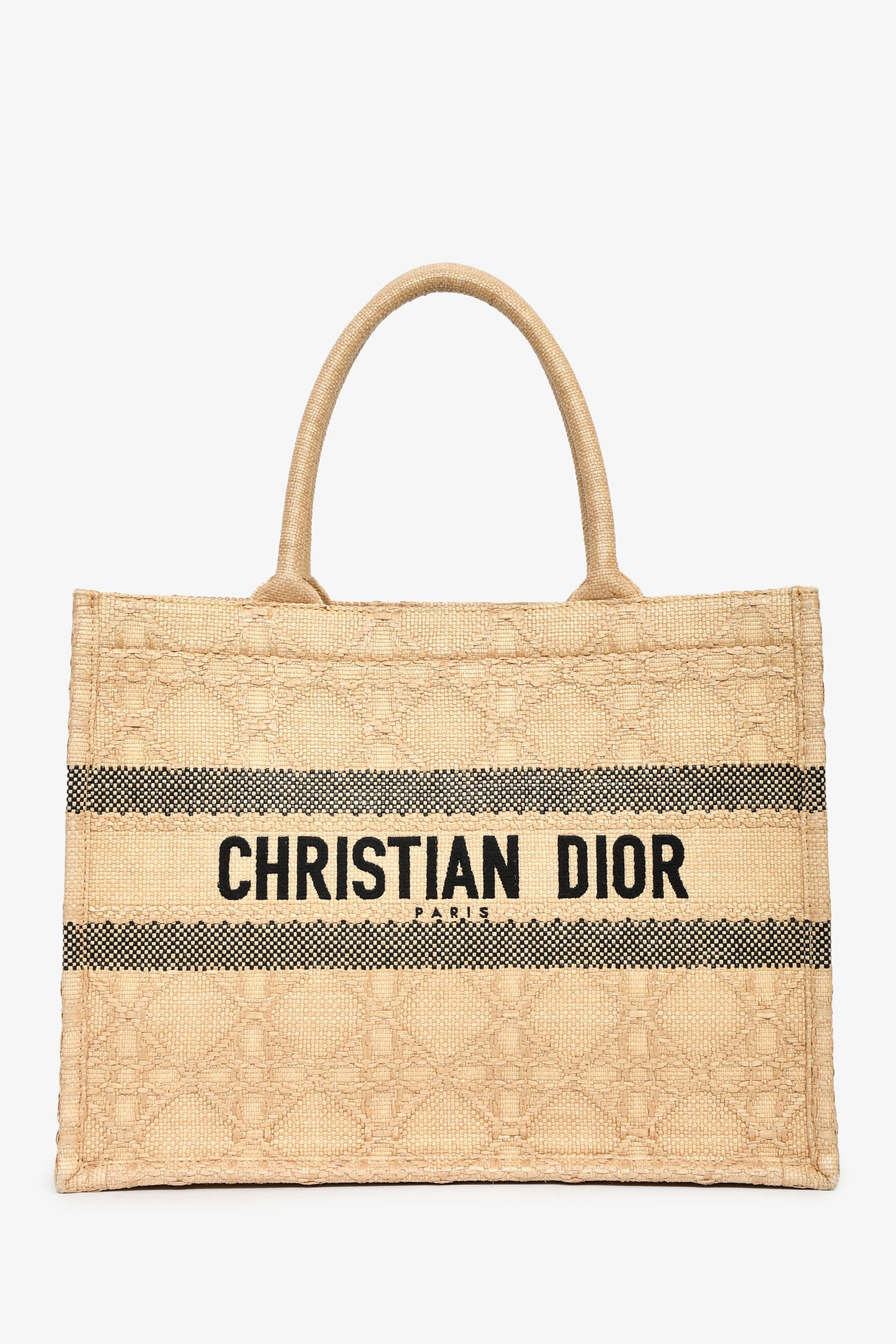 Christian Dior 2023 Beige Raffia Medium Dior Book Tote