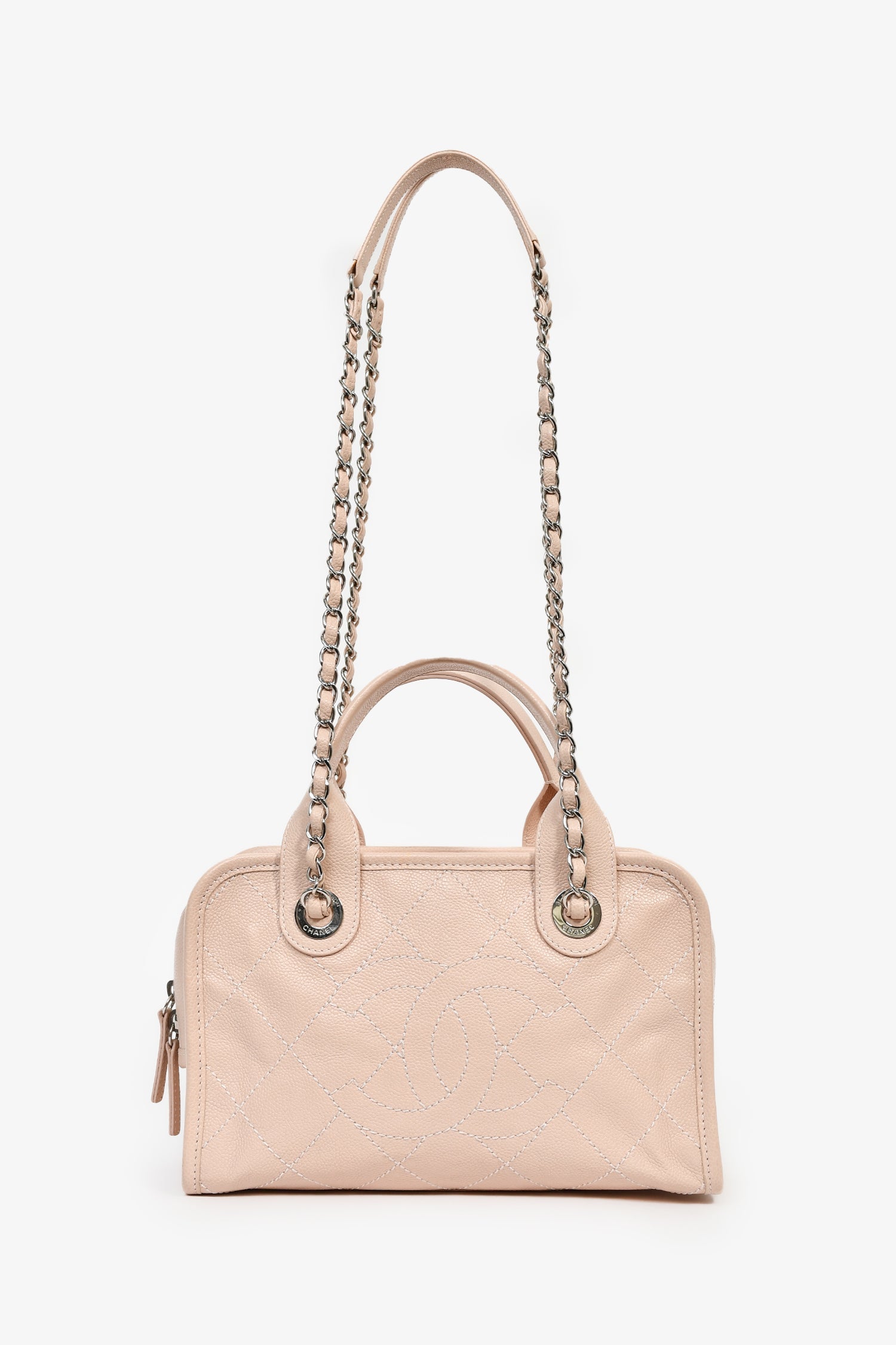 Chanel™ 2014 Pink Caviar Quilted Small Deauville Bowling Bag
