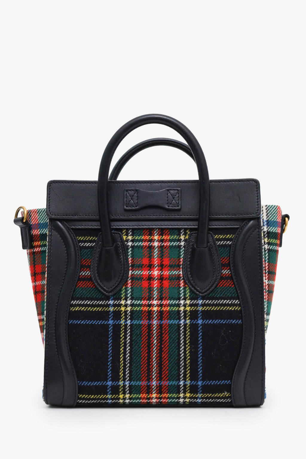 Celine 2017 Plaid Print Tartan Nano Luggage Tote Bag With Strap