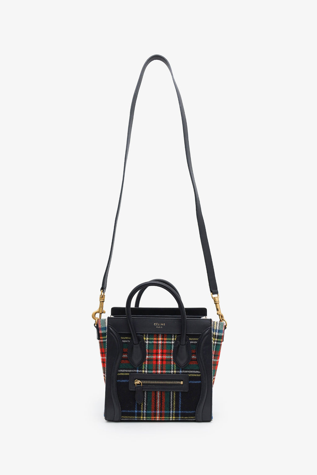 Celine 2017 Plaid Print Tartan Nano Luggage Tote Bag With Strap