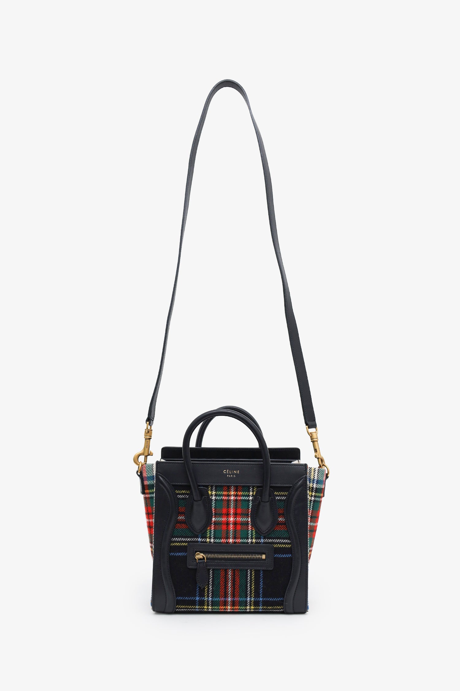 Celine 2017 Plaid Print Tartan Nano Luggage Tote Bag With Strap