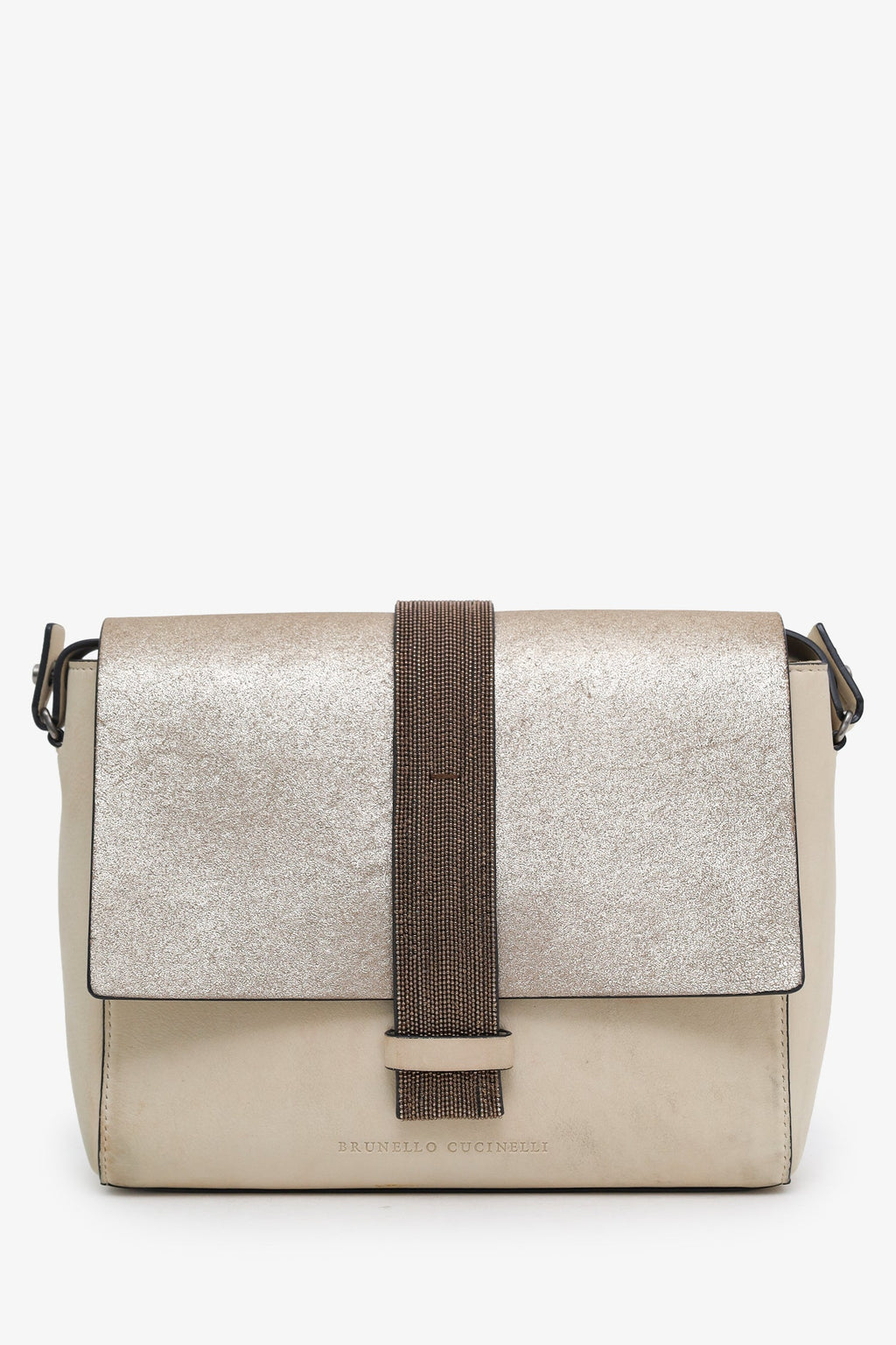 Brunello Cucinelli Cream Leather Monili Crossbody Bag