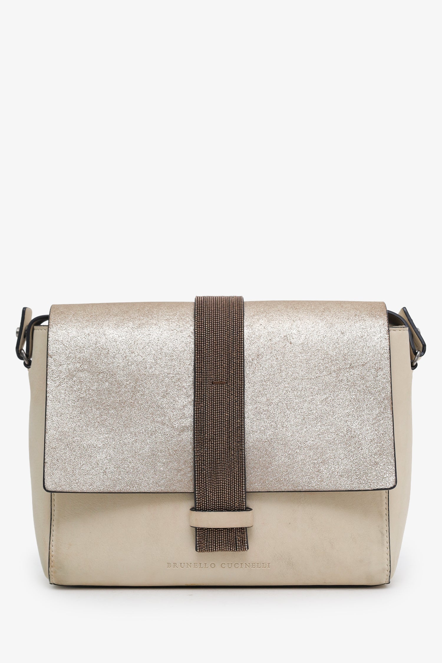 Brunello Cucinelli Cream Leather Monili Crossbody Bag