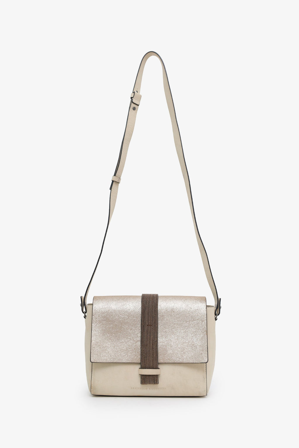 Brunello Cucinelli Cream Leather Monili Crossbody Bag
