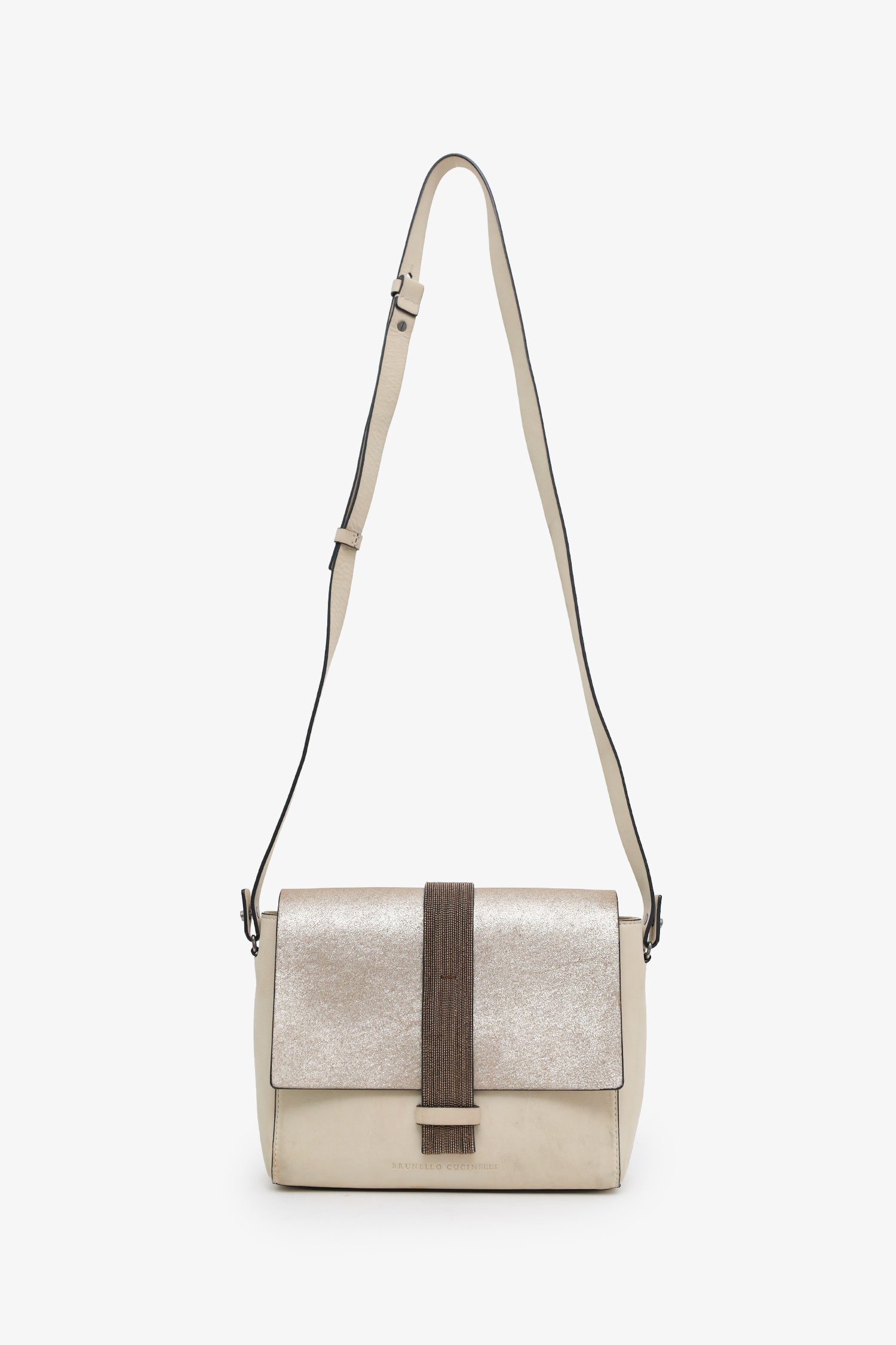 Brunello Cucinelli Cream Leather Monili Crossbody Bag