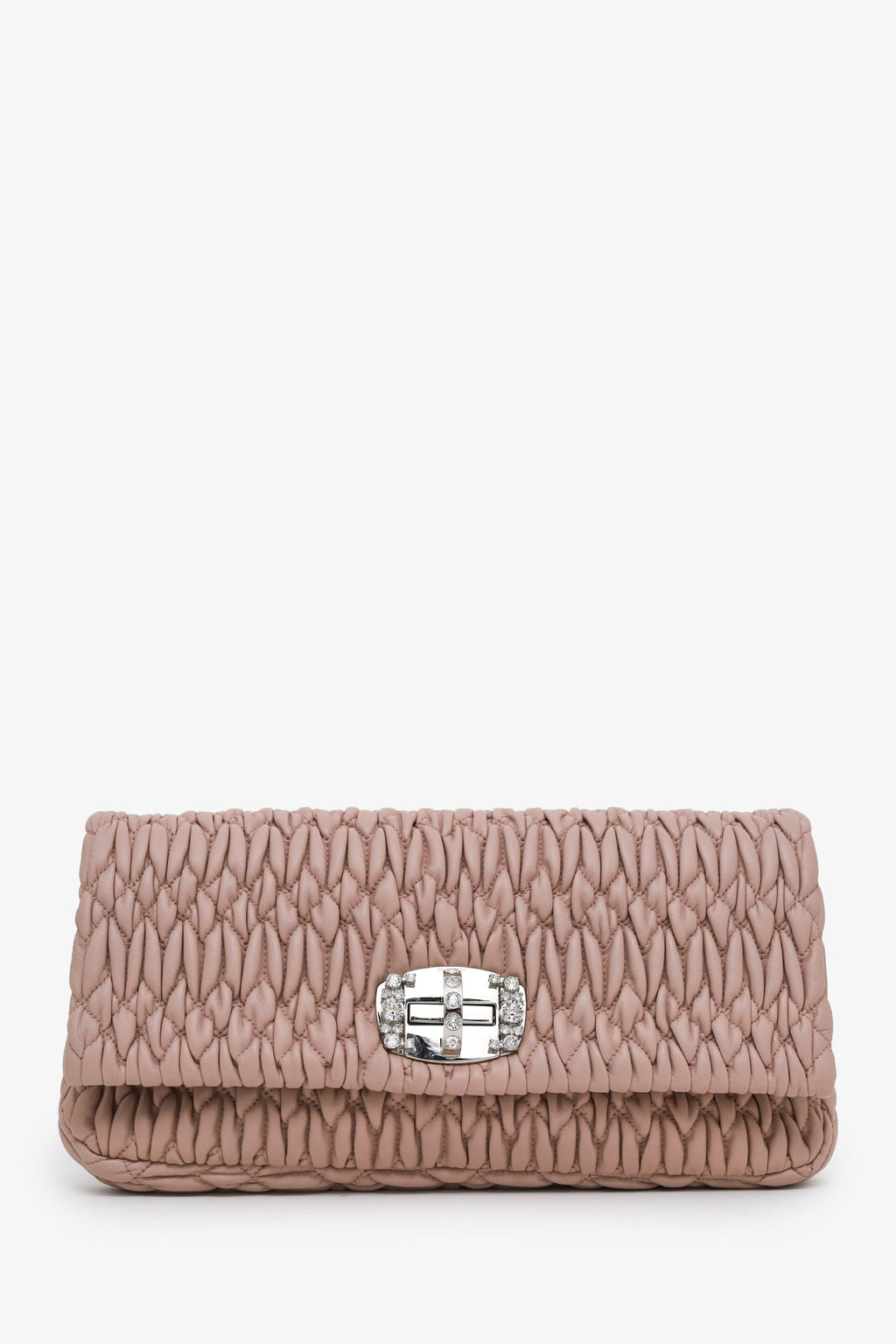 Miu Miu Pink Leather Matelasse Crystal Flap Shoulder Bag With Strap