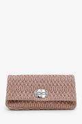 Miu Miu Pink Leather Matelasse Crystal Flap Shoulder Bag With Strap