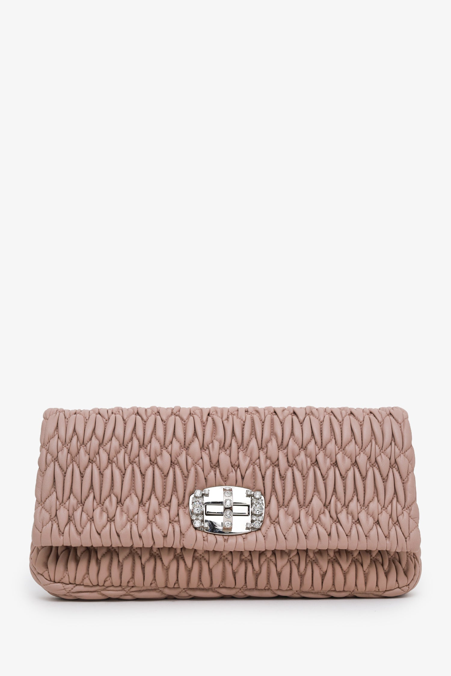 Miu Miu Pink Leather Matelasse Crystal Flap Shoulder Bag With Strap