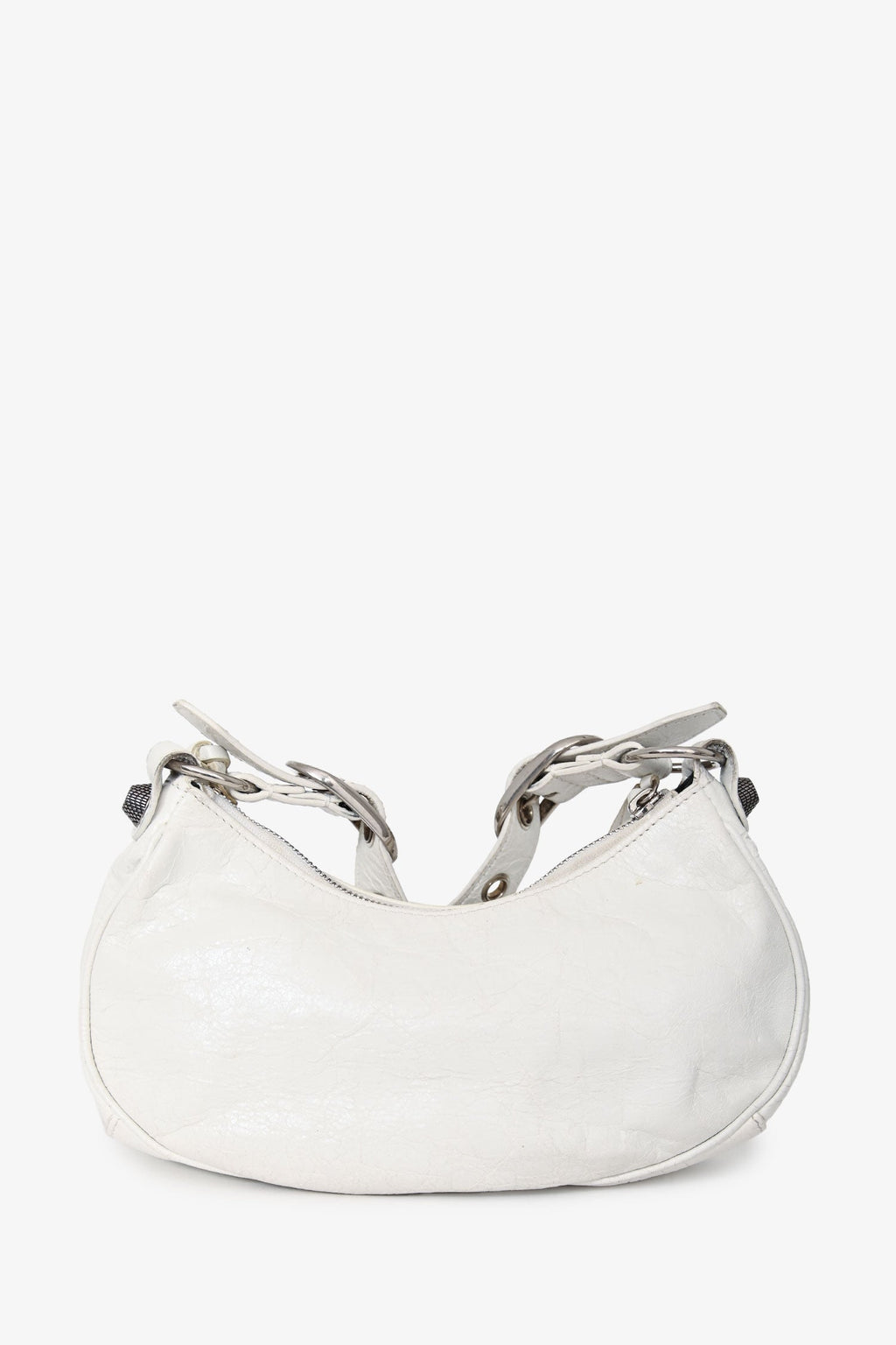 Balenciaga White Crankled Leather Le Cagole XS Crossbody