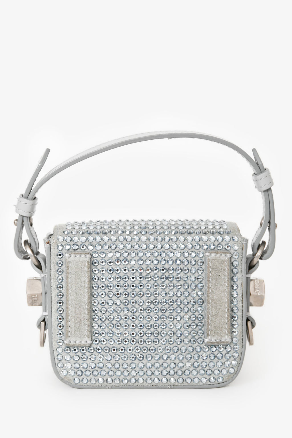 Off-White Grey Suede Swarovski Crystal Baby Binder Clip Bag