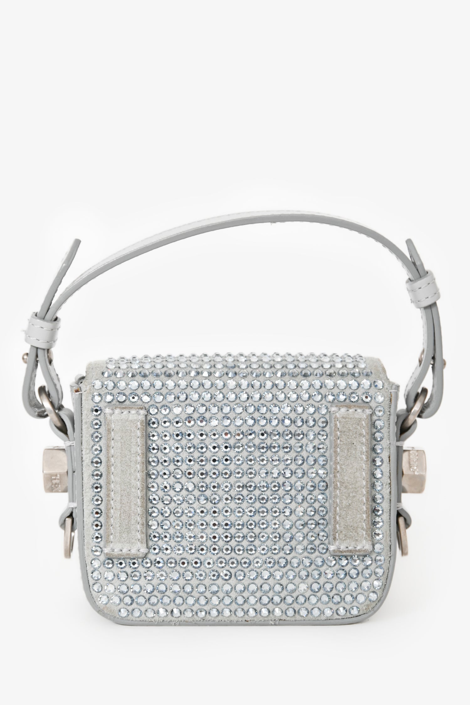 Off-White Grey Suede Swarovski Crystal Baby Binder Clip Bag
