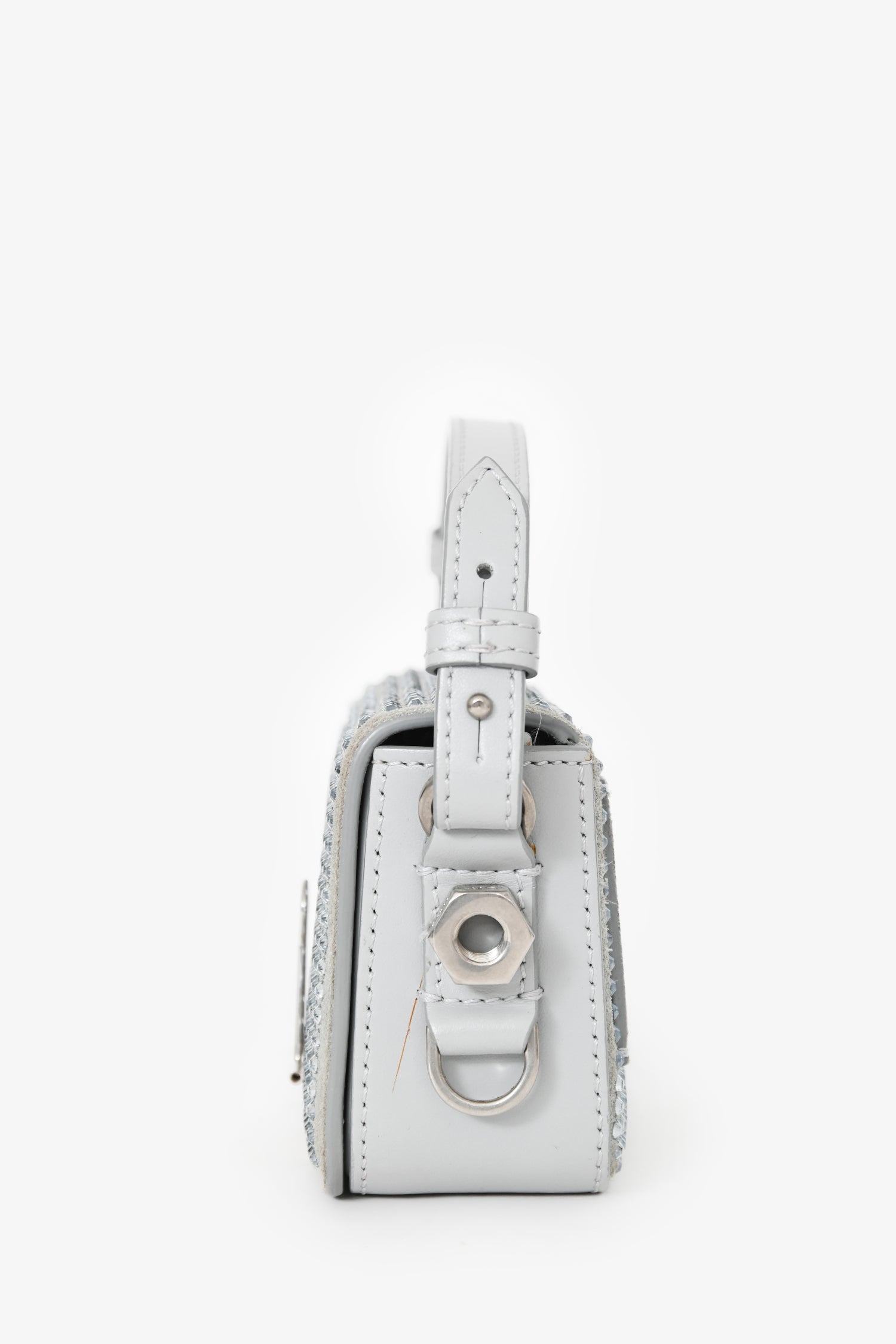 Off-White Grey Suede Swarovski Crystal Baby Binder Clip Bag
