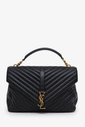 Saint Laurent Black Chevron Leather Medium College Bag With Chain