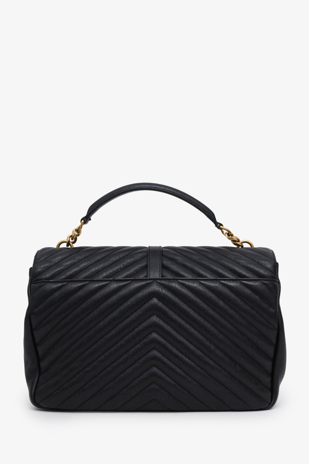 Saint Laurent Black Chevron Leather Medium College Bag With Chain