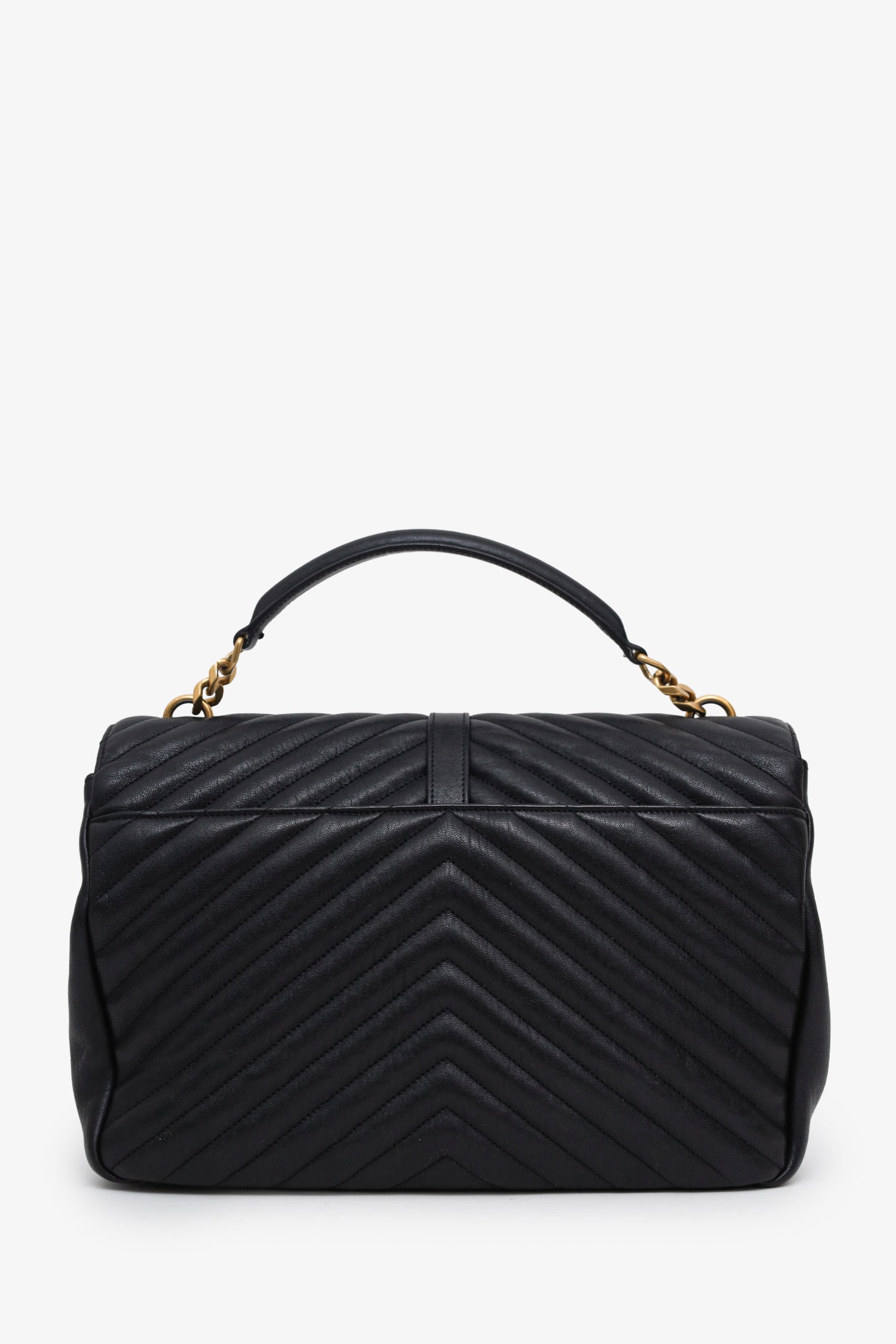 Saint Laurent Black Chevron Leather Medium College Bag With Chain
