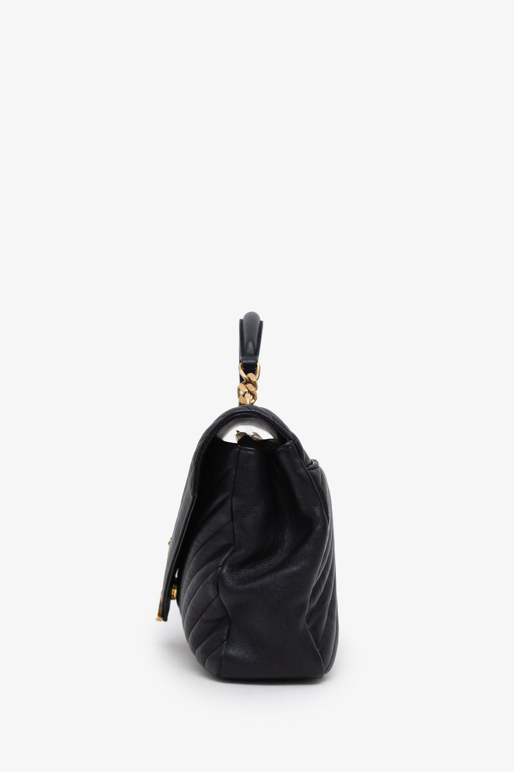 Saint Laurent Black Chevron Leather Medium College Bag With Chain