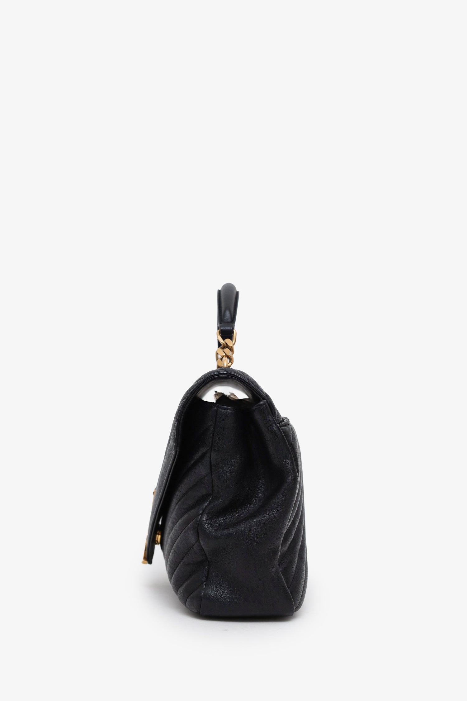 Saint Laurent Black Chevron Leather Medium College Bag With Chain